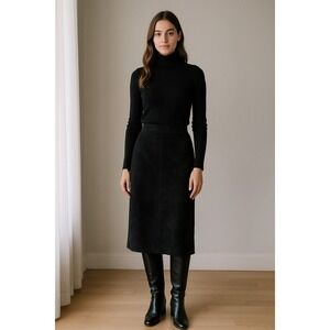 Vintage Genuine Leather Skirt Black Suede Midi‎ Size 12 NWT Minimalist Capsule